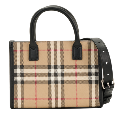 Mini Check Tote, &pound;550, Handbags, Beige, Canvas, Front view